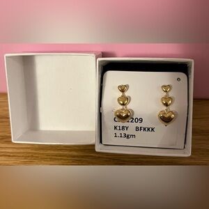 NEW K18 JAPAN Gold Heart Dangling Earrings❤️